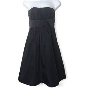 BCBGMAXAZRIA Black Embellished Strapless Satin Dress Prom Party